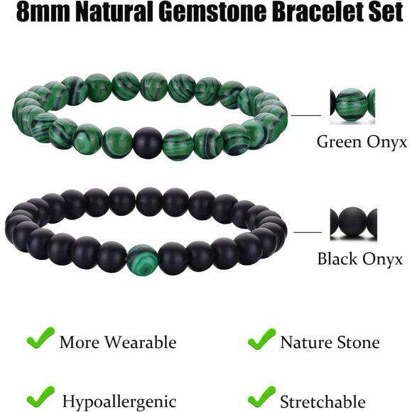 ⚡Rankeef Men 2Grey Lava Rock Tiger Eye 8MM Natural Stone Crystal Beaded Bracelet - Picture 3 of 8